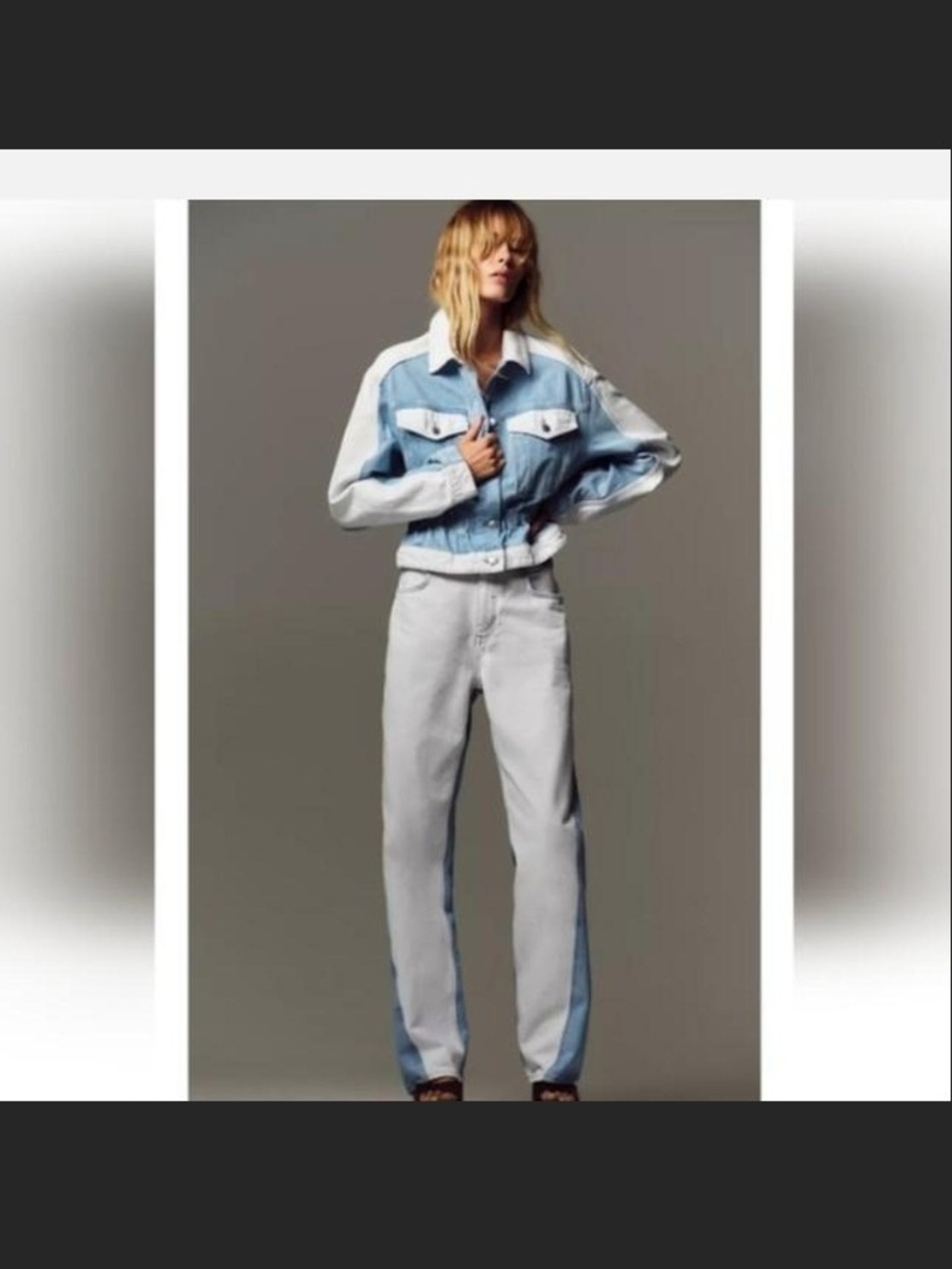 Zara Two-Tone Light Blue and White Denim Jacket